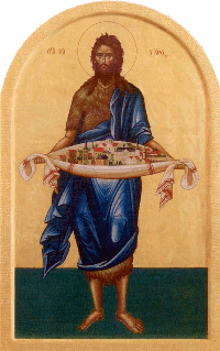 Ikone von Johannes dem Täufer mit der Stadt Brühl